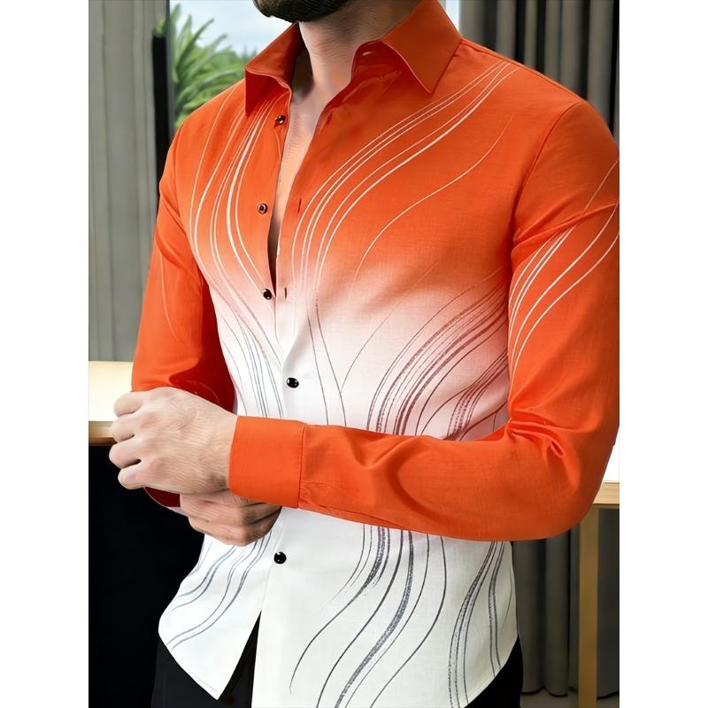 New Men's 11 Color 3D Printed Shirt with High-quality Gradient Pattern, Casual and Fashionable Long Sleeved Lapel Shirt