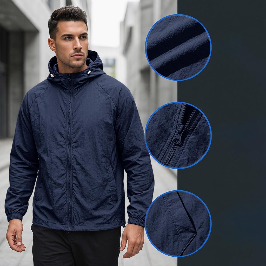 Men's Summer Lightweight Hoodie Jacket Quick Dry Breathable Sun Protection Jacket Thin Outdoor Windbreaker with Hood and Full Zip