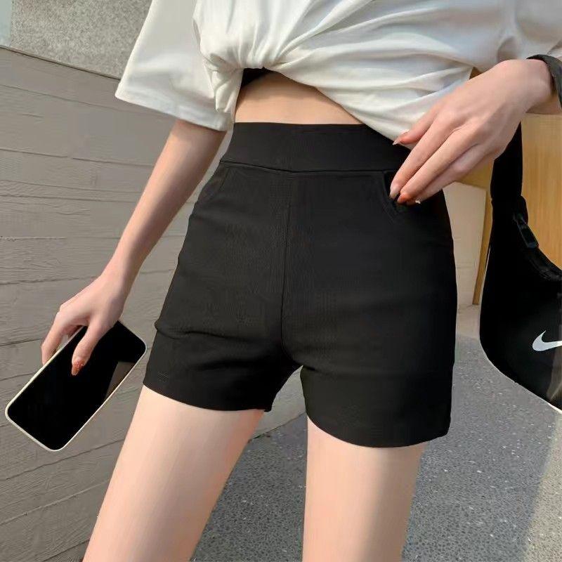 

High-Waisted Black Base Layer Safety Shorts for Women – Spring Outerwear, Elastic, Tight, Anti-Exposure. S (80-95 jin)