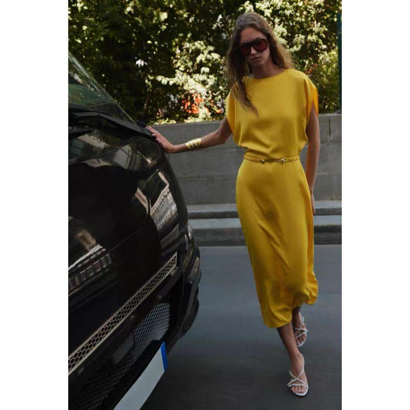 Zbzr Autumn New Women clothes Western Style Fashion With Belt Temperament Midi Dress 8747511