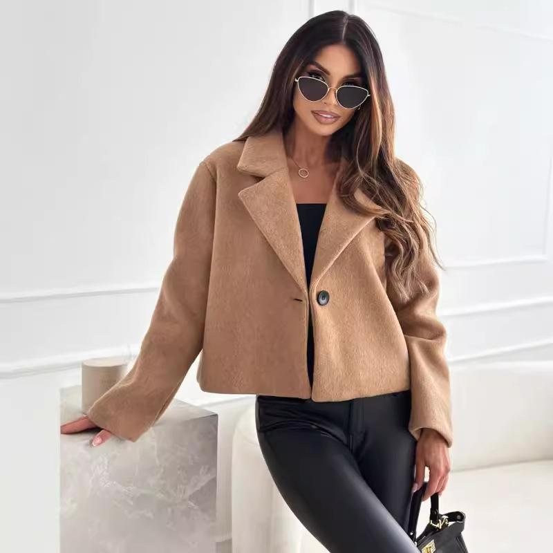 Autumn and Winter Fashion Suit Collar Solid Color Woolen Small Coat Women's Clothing