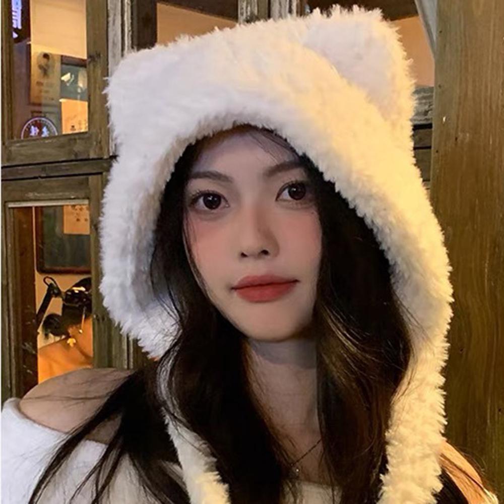 Women Winter Warm Kawaii Fox Fur Imitation Mink Plush Hat Thickened Cute Bear Ear Hat Ear Protection Cosplay Cap