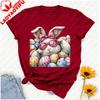 Cozy Easter Bunny Tshirt Watercolor Rabbit In Sunglasses Bow With Colorful Eggs Graphic Relaxed Playful Festive Casual Tshirt