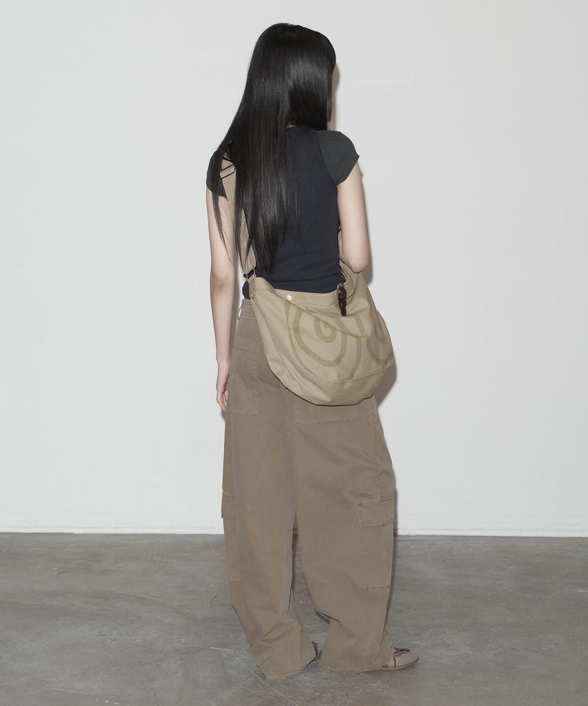 Peanut Loop Spiral Canvas Cross Bag Beige