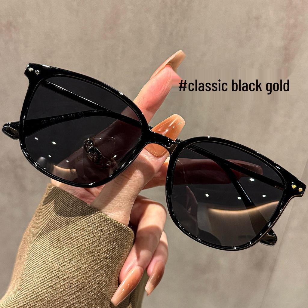 Retro Large Frame Women's Polarized Sunglasses - Tea-Colored, UV & Sun Protection, Perfect for Driving, Slimming Effect