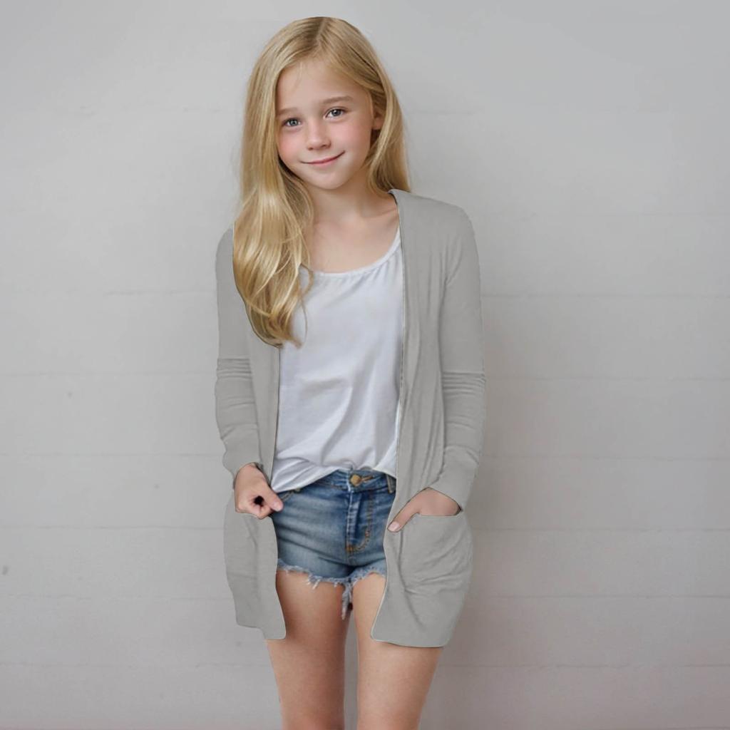 Girls' Long Sleeved Shirt, Loose Casual Shirt, Solid Color Cardigan