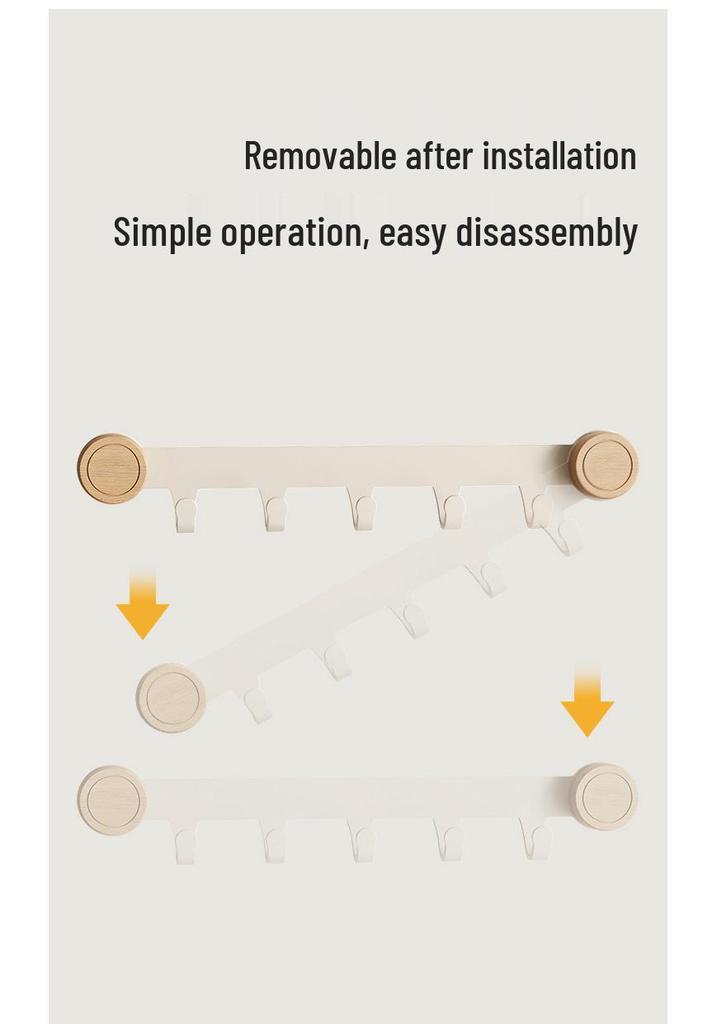 High-Grade No-Drill Adhesive Solid Wood Door Hook Rack for Bathroom and Entryway