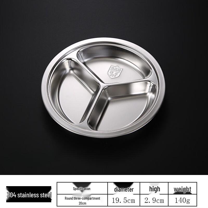 20cm Stainless Steel 3-Compartment Round Plate