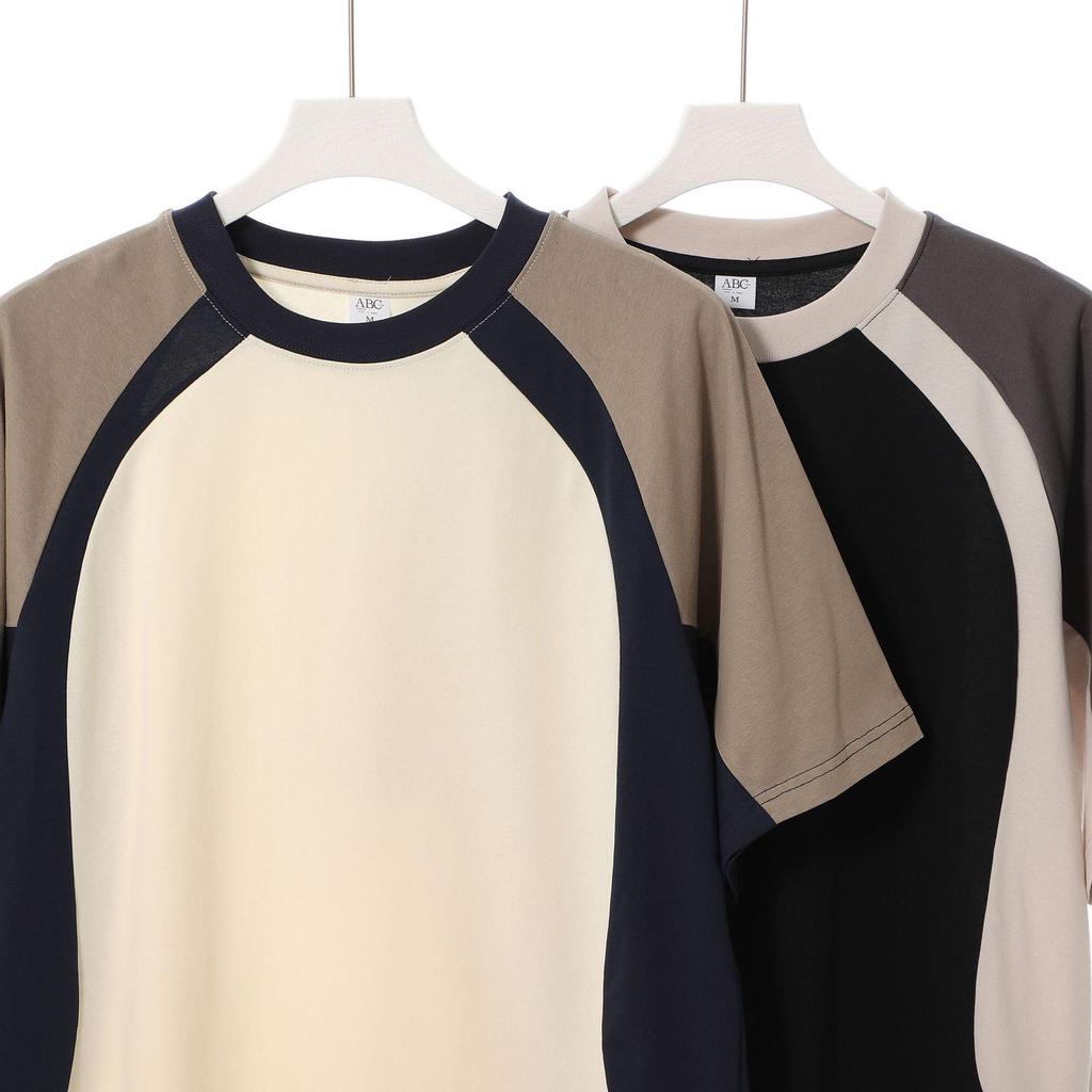 2026 Summer Heavyweight 260G Raglan Colorblock Short Sleeve T-shirt - Trendy Hong Kong Style for Men and Women, Casual Versatile Half Sleeve