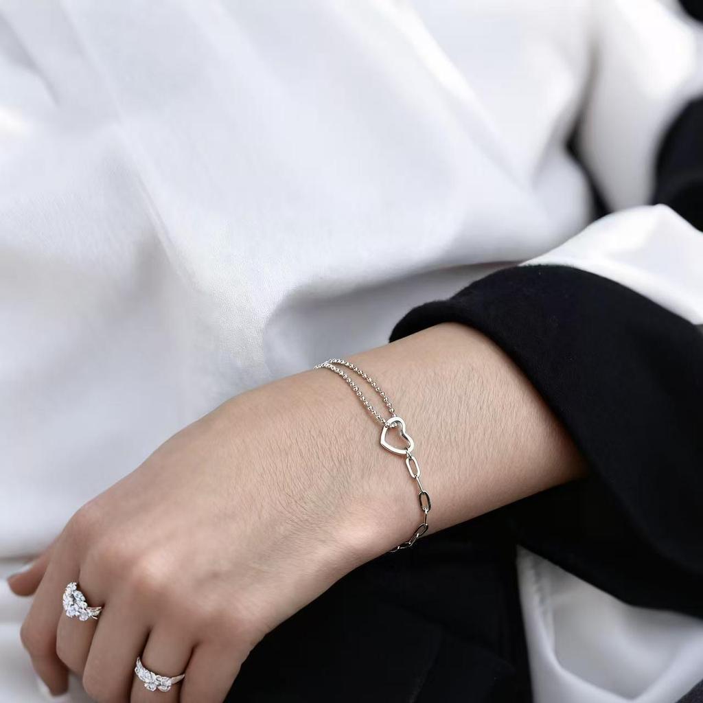 Double-Layer Asymmetric Heart Bracelet: Korean Style for Women