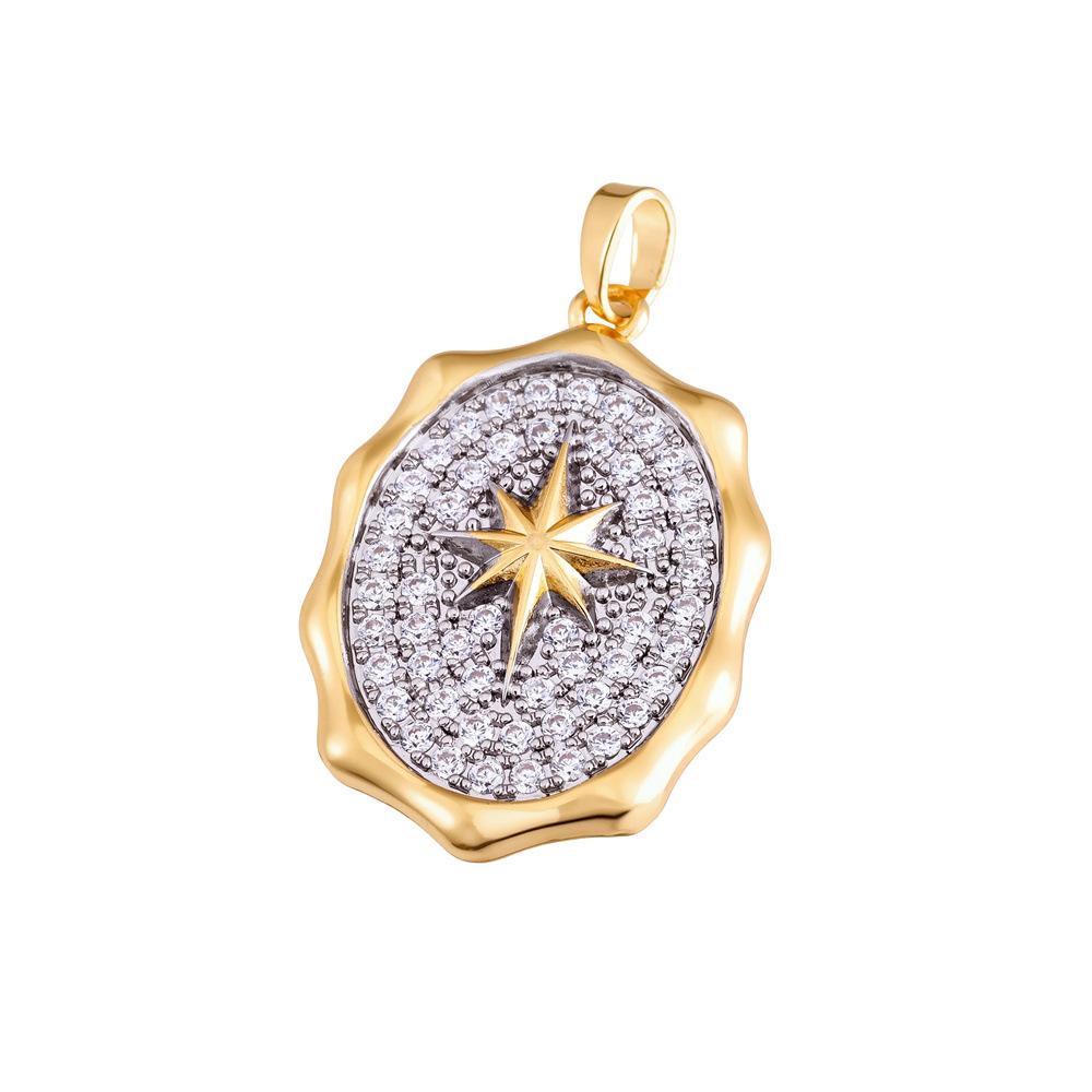 European Gold-Plated Eight-Pointed Star Compass Pendant with Zircon