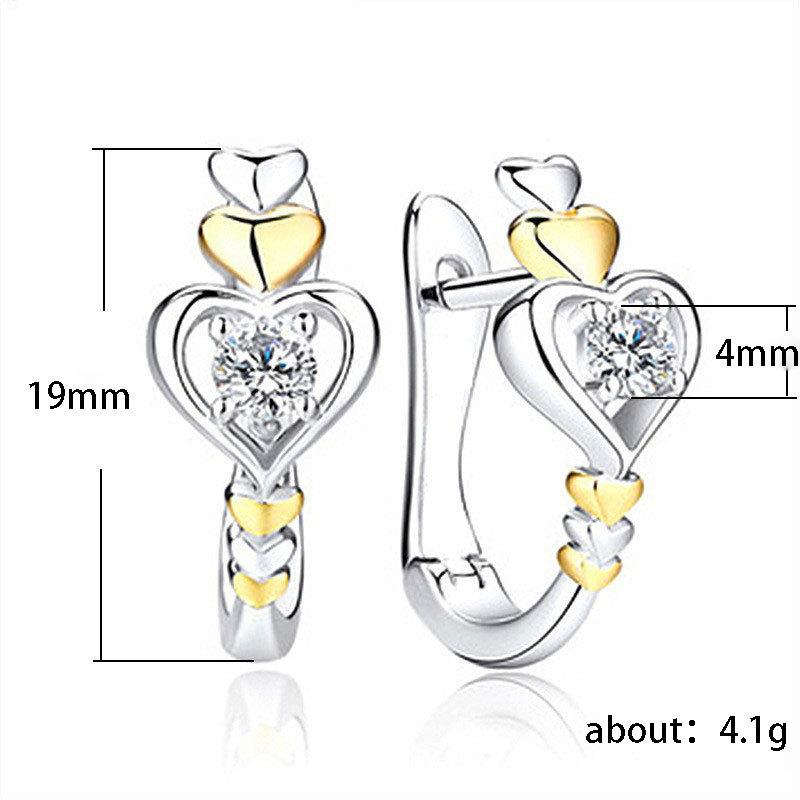 Creative Love-Shaped Earrings, Elated Women'S Ear Buckles, Two-Color Heart-To-Heart Stud Earrings, Ear Jewelry