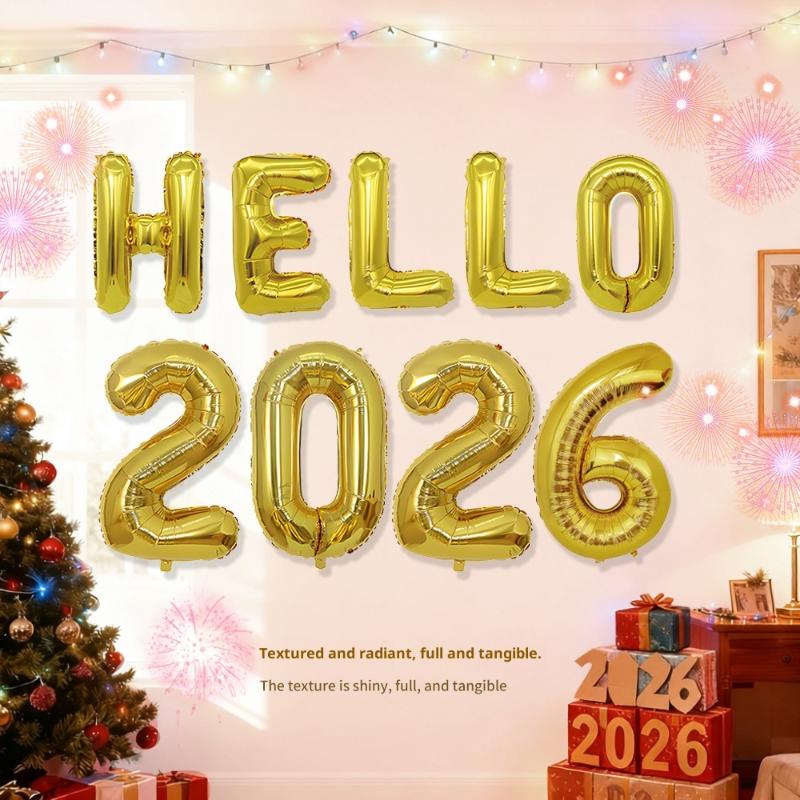 Hello 2026 Happy New Year Metallic Foil Balloons Festive Decor For Parties Home Decoration