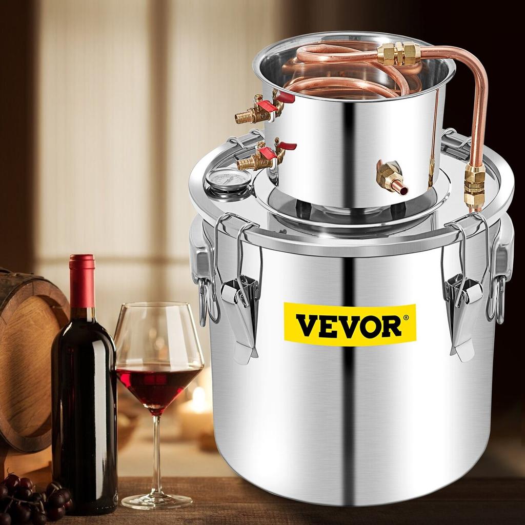 Alcohol Still, 50L Stainless Steel Water Alcohol Distiller W/ Condenser, 13.2Gal Wine Making Boiler W/ Copper Tube, Home Brewing Kit W/ Built-in