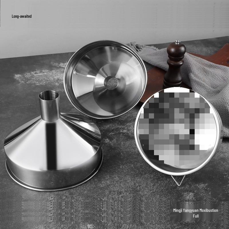 Large Stainless Steel Conical Oil Funnel with Fine Spout and Strainer