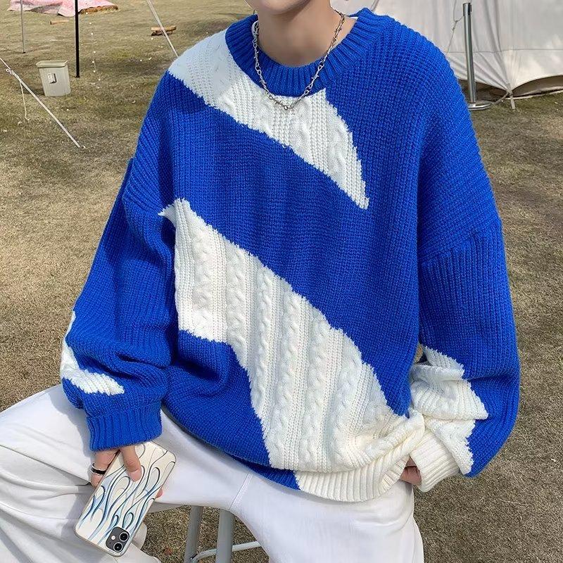 

Японские ретро-свитера с контрастным переплетением для пар мужчин и женщин, свободные и универсальные свитера высокого дизайна XL