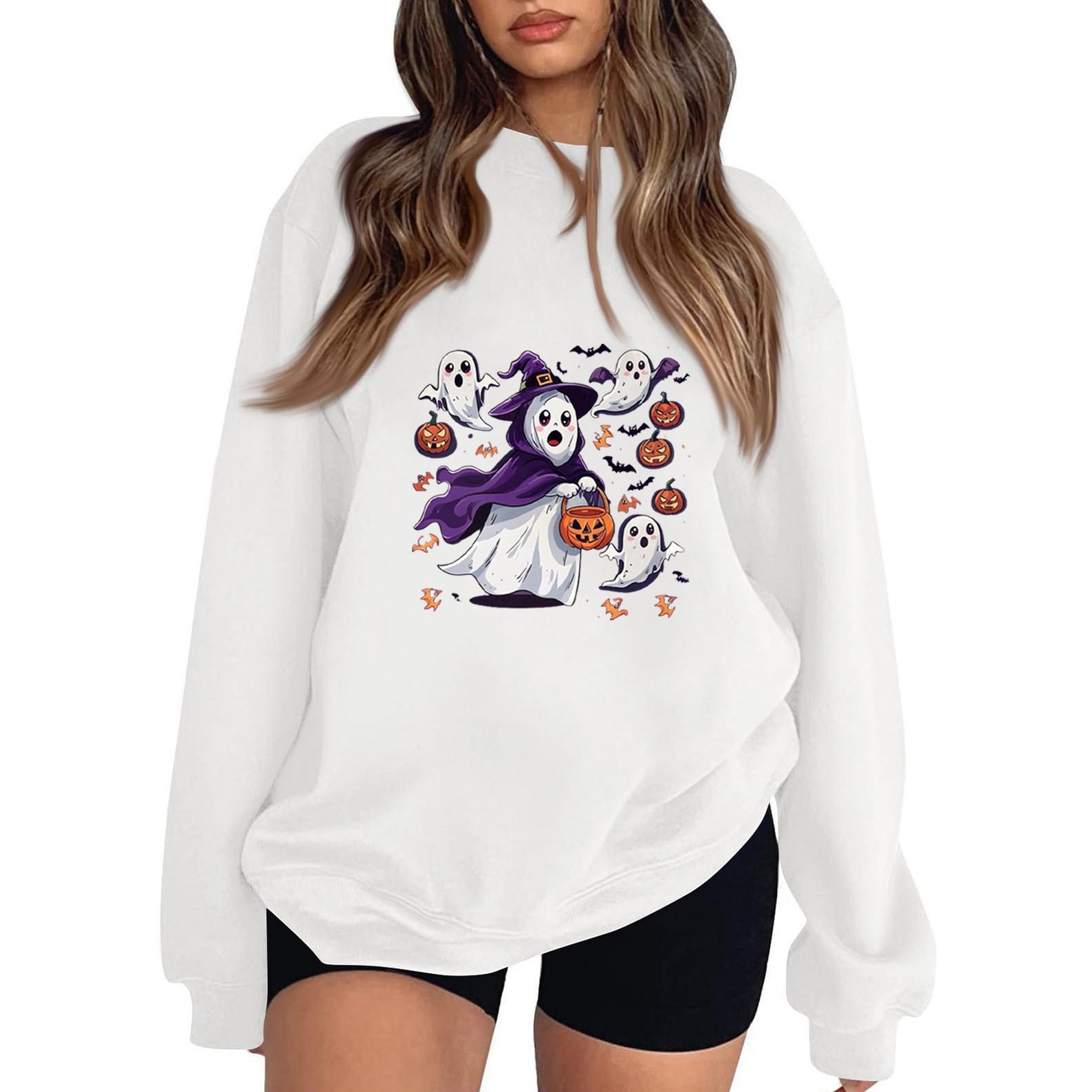 

Женская модная повседневная толстовка с длинным рукавом и принтом на Хэллоуин XL белый
