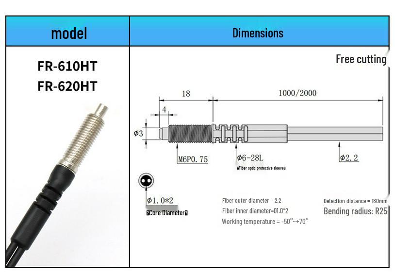 Reflective Fiber Optic Sensor and Detection Probe: FR-610HT, FRS-410HT, FRS-320HT