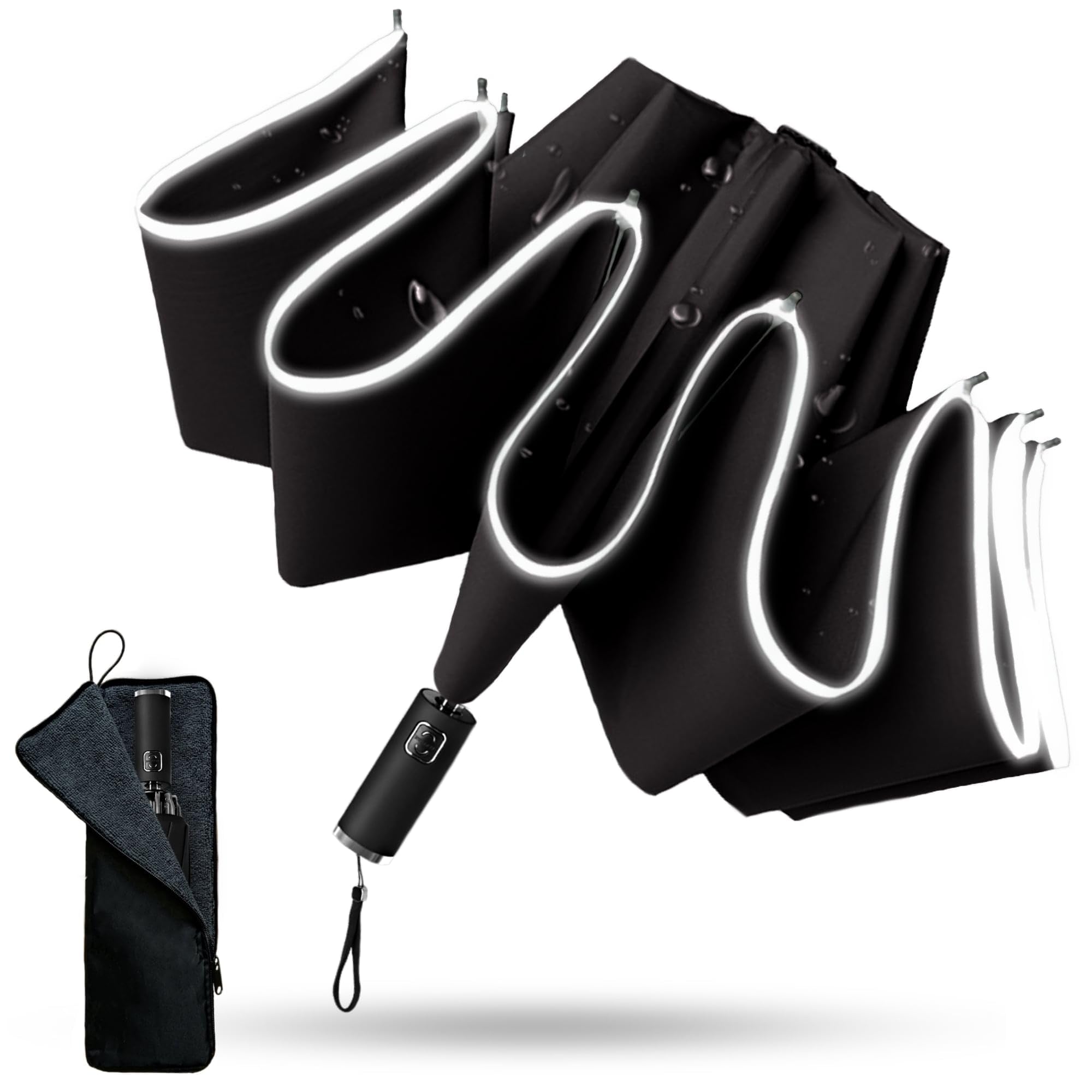 

Зонт обратного сложения по стандарту JIS для автоматического складывания, самый легкий из своих, включает чехол для зонта [Для автомобилей/Мужчин] Мужской, Открытие/Закрытие одним касанием, Большой, чёрный