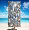 Large Microfiber Beach Towel, Black Silver Abstract Fan Leaf Print, Sand Free & Quick Dry, for Modern Summer Use