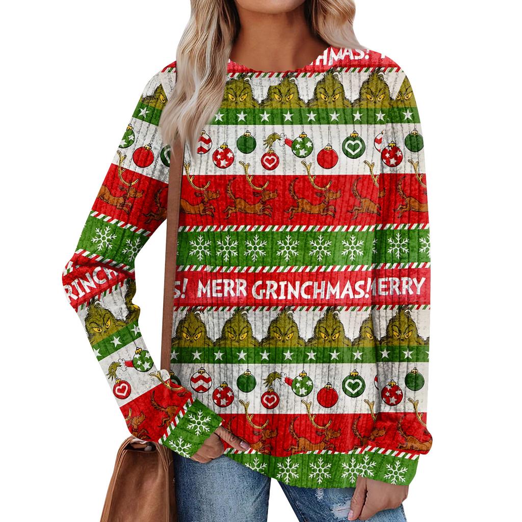 Women's Printed Lightweight Brushed-Cotton Round Neck Top