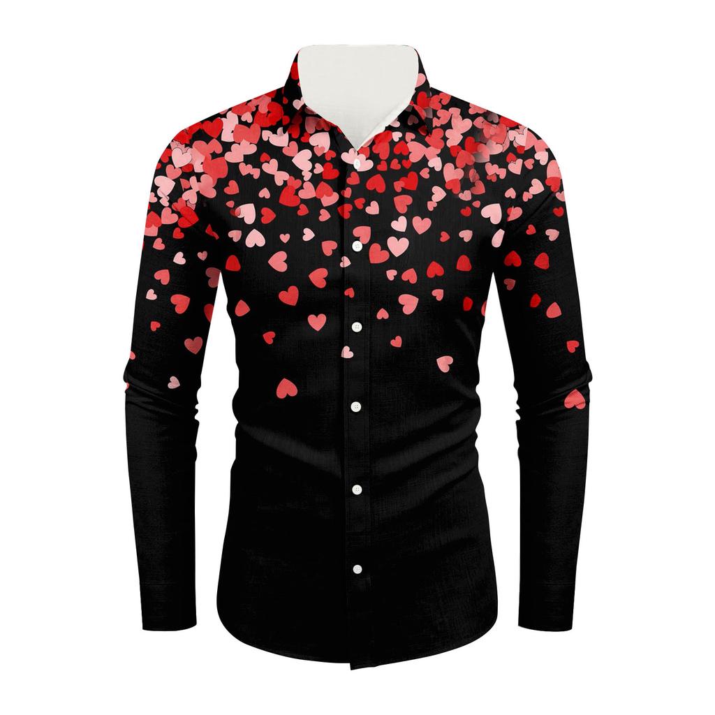 Men's Spring Casual Loose Printed Long Sleeved Shirt Men's Shirt