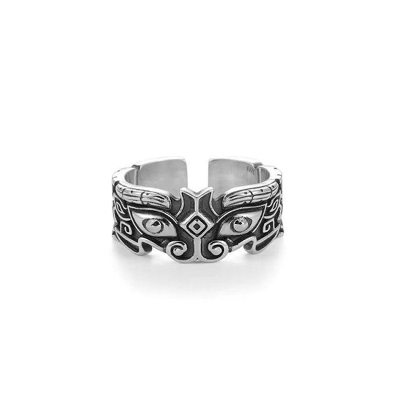 Retro Taotie Chinese Mythology Ring For Men Punk Gothic Rock Hiphop Open Ring Handmade Designer Zircon Accessories Unisex Gift