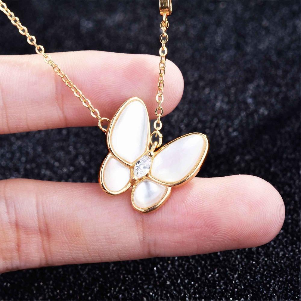 24k Gold Plated Natural Mother of Pearl Butterfly Necklace Vacuum Electroplated Shell Pendant