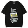 Classic Music Quote Print T Shirt Vintage Music Makes Everything Better Cotton Shirt   Short Sleeve Fashion Casual Tops