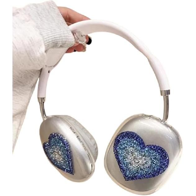 Cute Love Heart Luxurious Design Case for AirPods Max Headphones,Clear Crystal Glitter Shining Bling Diamonds Cover for AirPods Max Gift for Women