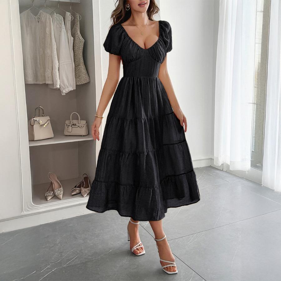 Casual Vacation Style Puffed-sleeve Long Dress Women's Wear 2025 Summer
