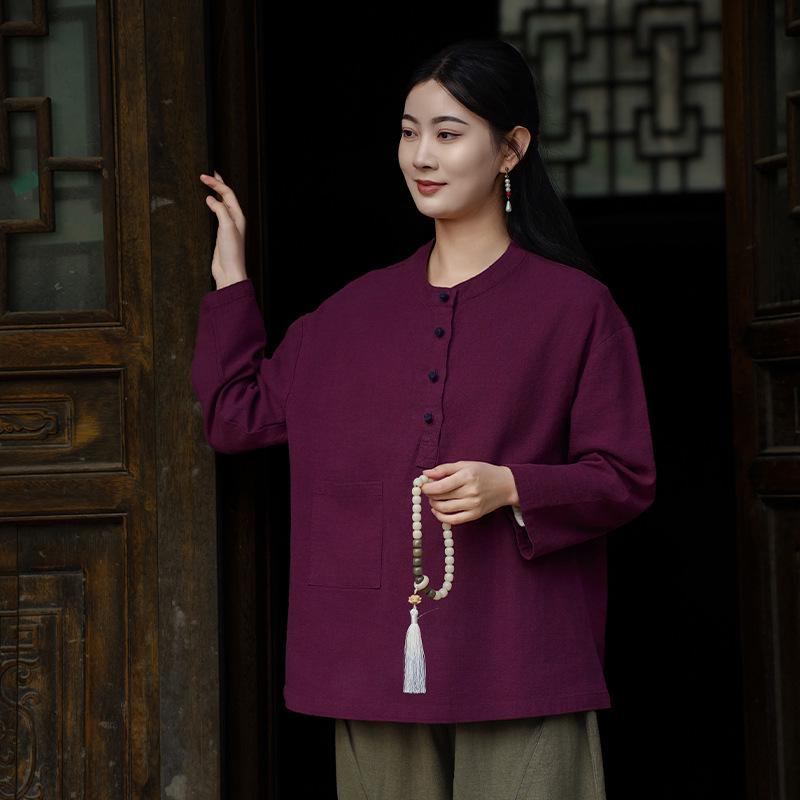 Women's Spring-Summer Ramie Zen Practice Top - Chinese Retro Style