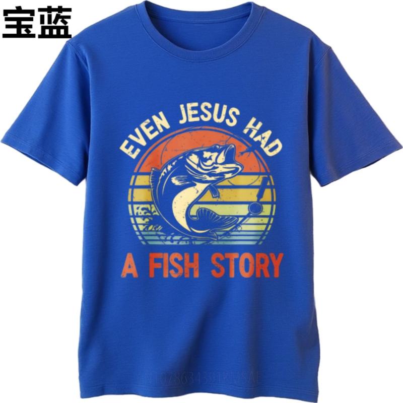 Tshirt For Unisex Breathable For Unisex Short Sleeve T Shirt Streetwear Even Jesus Had A Fish Story Retro For Him Tops Summer Tshirt