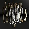 7Pcs/Set Boho Starfish Conch Rice Beads Pendant Necklace for Women Fashion White Color Multi layered Necklace Set Summer Jewelry