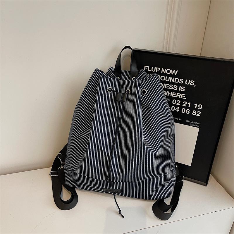 Student Casual Backpack Bag Women'S Autumn And Winter Tide Striped Canvas Bag Versatile Large-Capacity Backpack