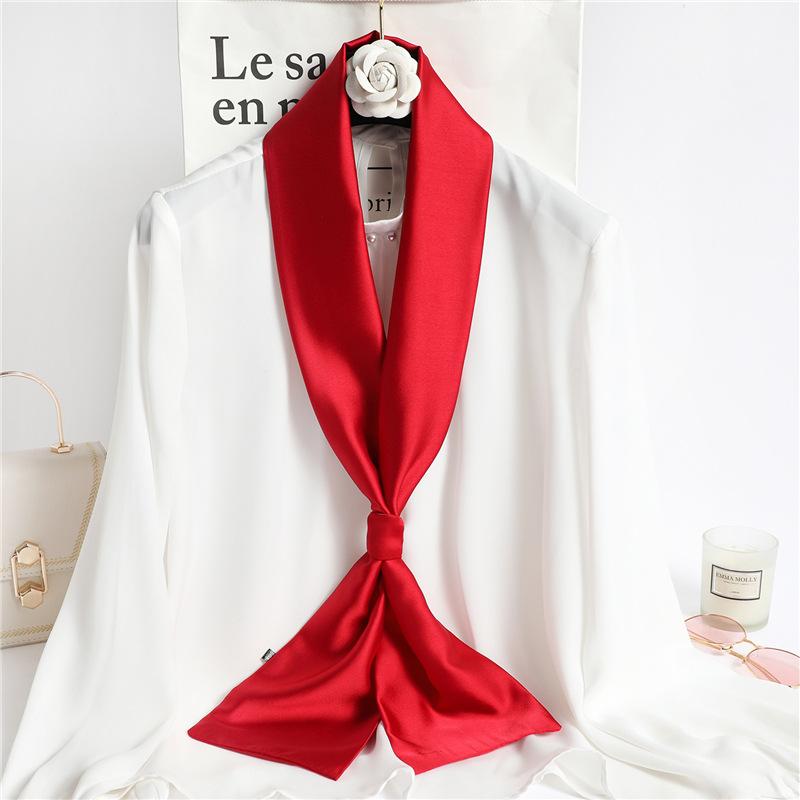 Solid Color Neckerchief Long Hair Scarves Female Silk Satin Neck Scarf For Women 14*145CM Fashion Headbands Plain Bag Scarf 2023