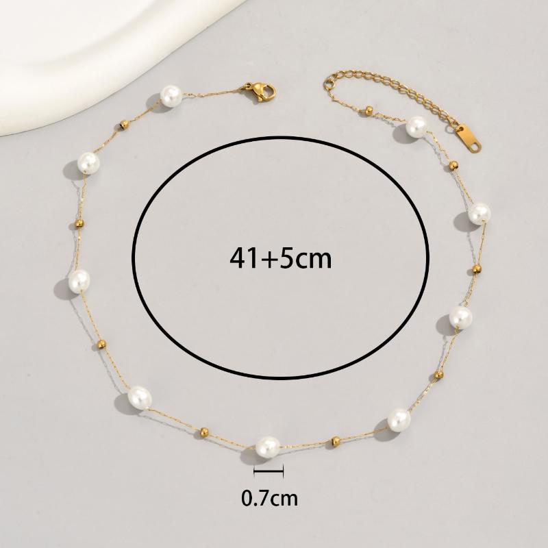 18k Gold Plated Stainless Steel Beaded Necklace, Suitable for Daily Wear and Holiday Gifts for Friends