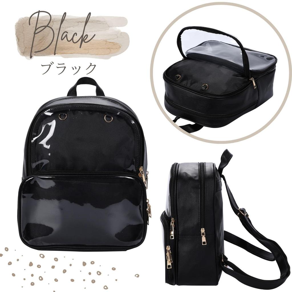 Harujio Ita Bag Backpack, Perfect for Otaku Activities, Plush Toy, Black and White, Leather-Look Backpack, Women's and Men's, Cute, Stylish, Popular