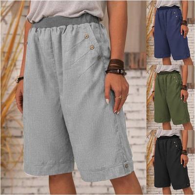 Nye Shorts i Bomull og Lin, Korte Bukser, Damebukser i Ensfarvet Casual, Rette Bukser for Hjemmebruk