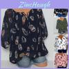 Boho Women V Neck Feather Print Tops In Soft Comfortable Fabric For Casual Outings