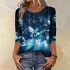 Women's Fashion Casual Christmas Tree Printed Round Neck Three-Quarter Sleeve T-Shirt Top