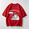 New Cotton Summer Unisex Oversize Tshirt Korean Casual Loose Style Kitten Blowing Fan Print Tshirt Suitable For Both Unisex Unisex