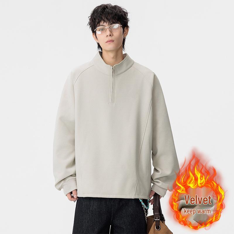 Men's Plus Size Heavyweight Fleece Half-Zip Hoodie - Casual Loose Long Sleeve for Spring, Autumn, Winter