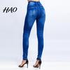 Fake Jeans Imitation Leggings Printed Super Elastic Women Faux Denim Pants High Waist Butt Lift Cropped Streetwear