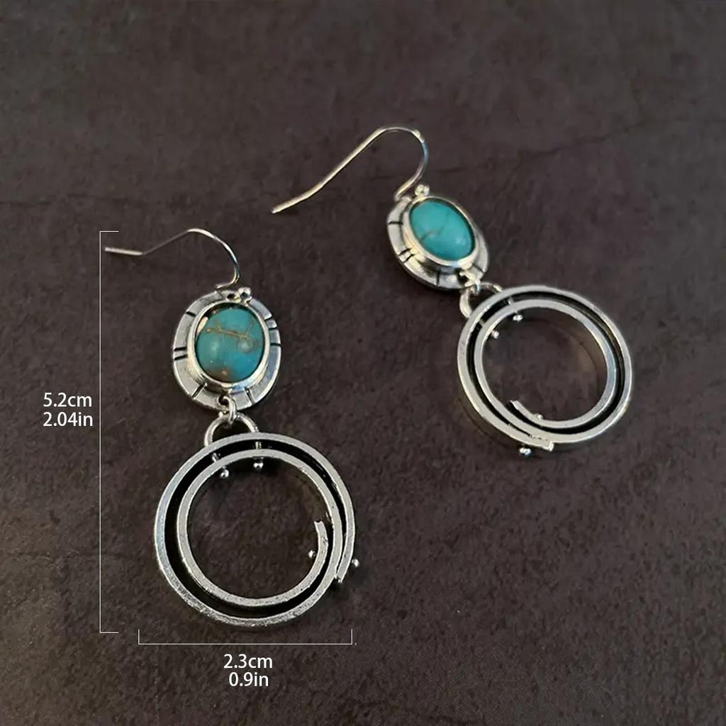 Vintage Bohemian Style Tibetan Silver Geometric Pendant Women's Ethnic Blue Pendant Earrings Jewelry