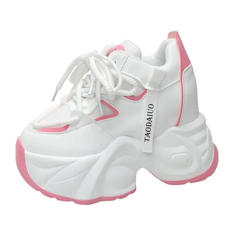 

Fashion 11CM Women Autumn Leather Chunky Sneakers Winter High Platform Warm Fur Casual Shoes Wedge Heels Sports Plush Snow Shoes Woman 34 розовый