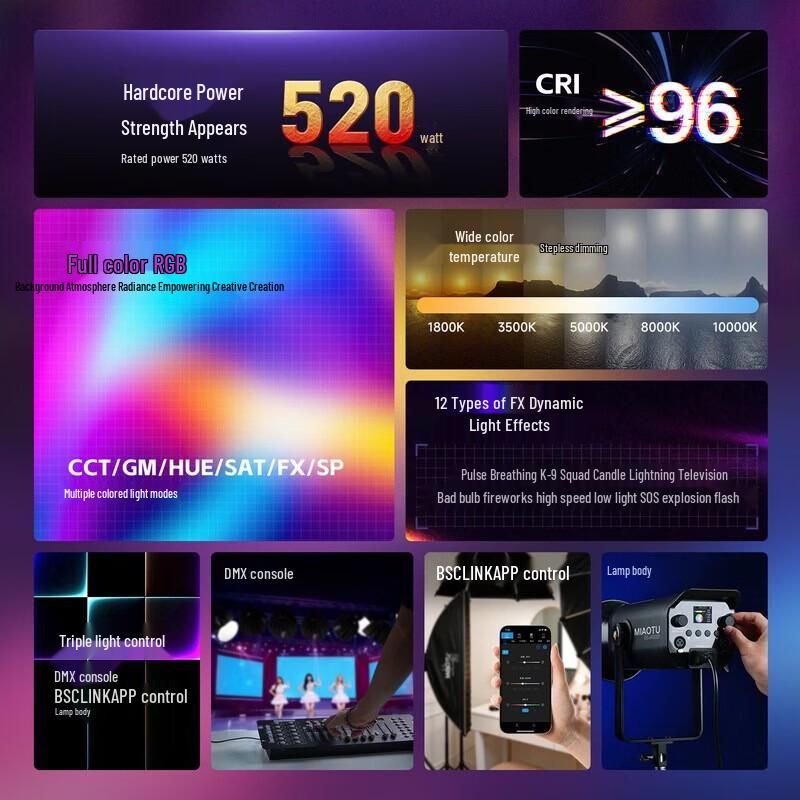 Miaotu CL500R 520W RGB LED Video Light