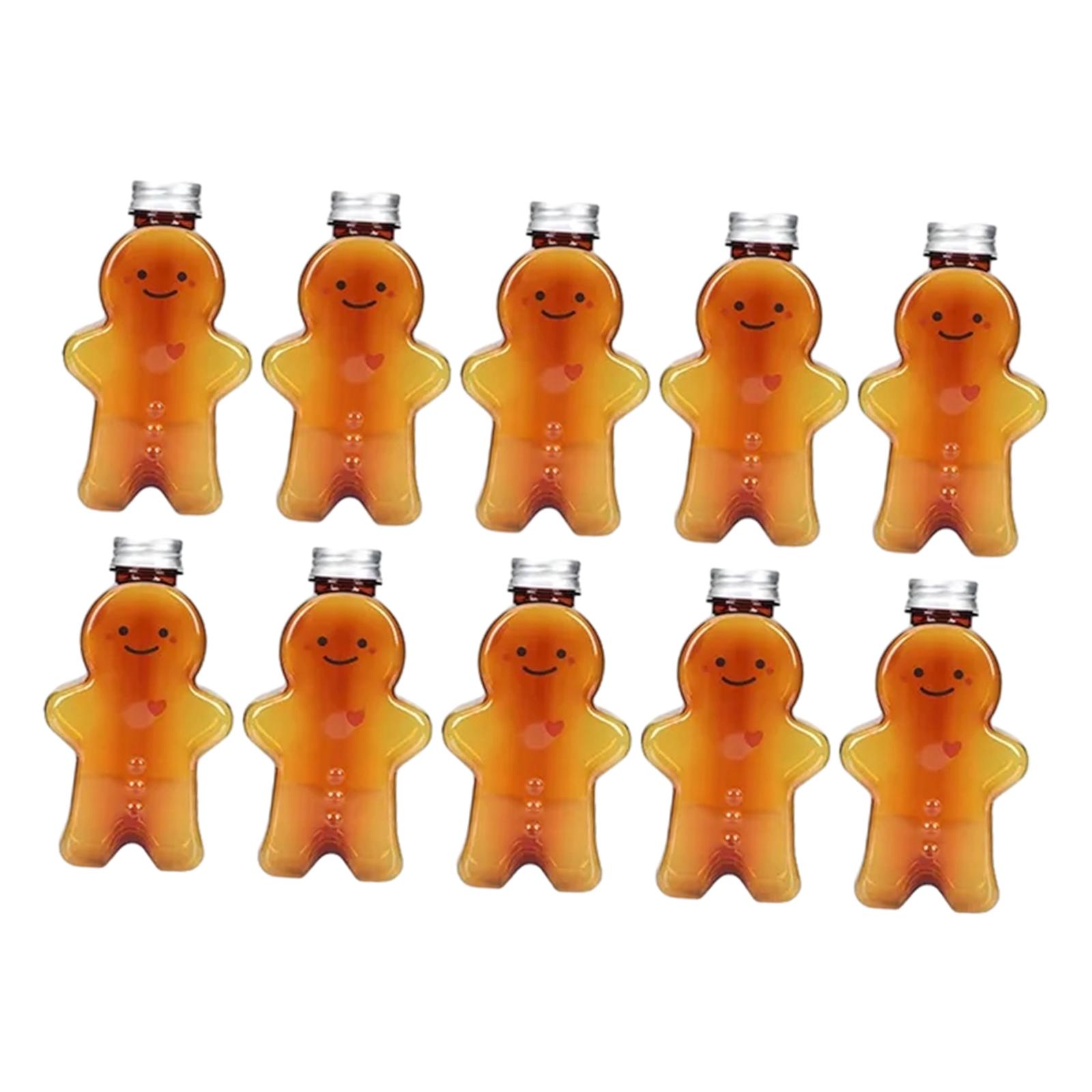 

10Pcs Empty Juice Bottles Cute Gingerbread Man Multifunctional with Airtight Lids for Tea Milkshake Party Favors Camping Travel коричневый