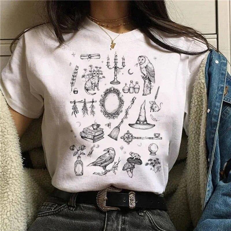 T-shirts Sweet Women Fashion Salem Print Aesthetic Clothes Graphic Unisex Tshirt Top Cartoon Lady Casual FeUnisex Tee Clothing Women
