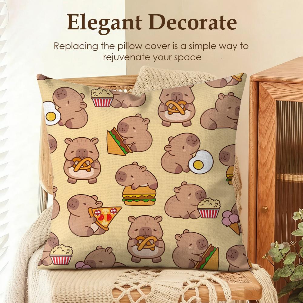 Cute Caybara Cushion Cover Natural Linen Organic Fabric DoubleSided Printing Sofa Home Decor Gift Pillow Case
